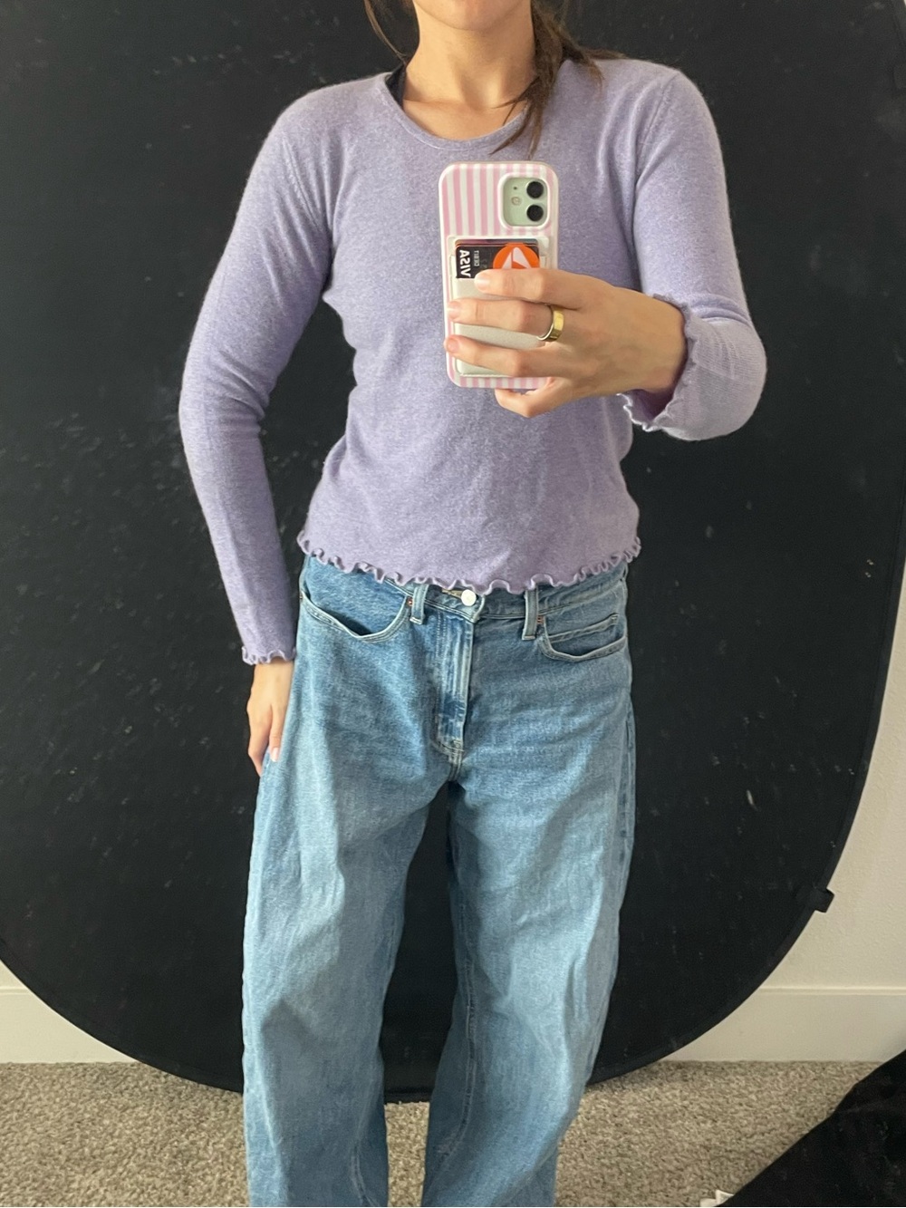Lilac Long-Sleeve Ruffle-Hem Knit Top - Picture 3 of 6
